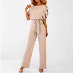 Batwing Sleeve Belted Wide-Leg Jumpsuit